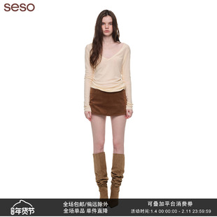 seso丨100%棉两色微透V领打底 舒适透气朦胧视觉