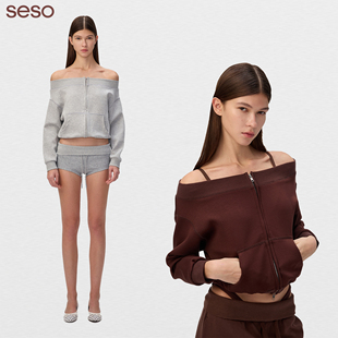 seso丨精梳棉运动一字肩卫衣长袖简约休闲 温润质感诠释慵懒美学