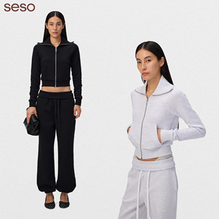 seso丨简约螺纹袋鼠兜毛圈卫衣开衫 运动休闲基础百搭经典之选