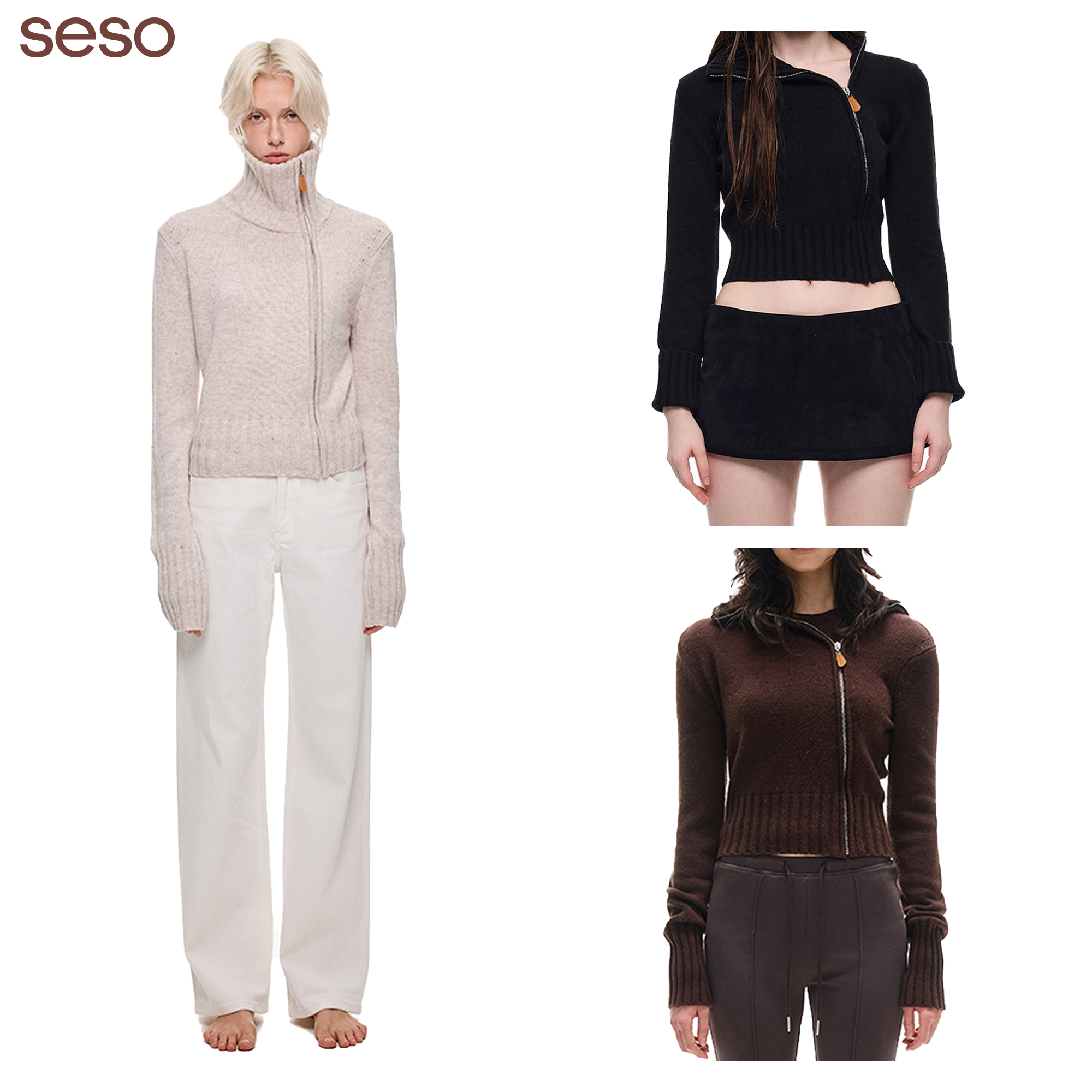 seso斜开高领毛衣毛织外套羊毛