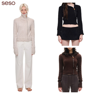 seso丨斜开高领毛衣毛织外套 羊毛混纺肌理感编织