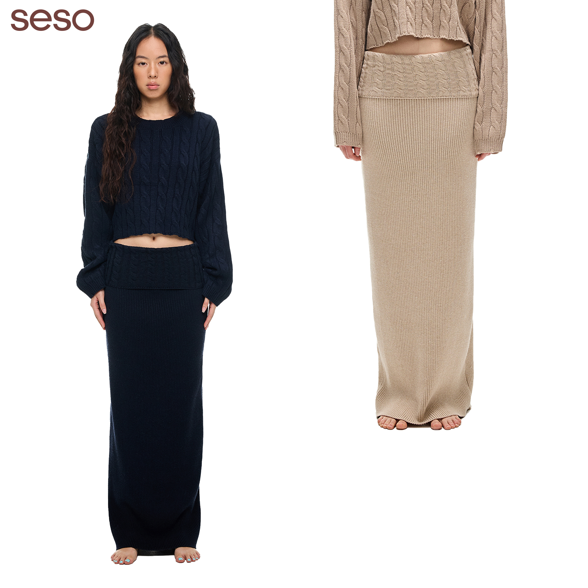 seso毛织半裙翻腰头羊毛混纺