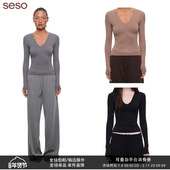 seso 显瘦透气 弹力修身 V领修身 瑜伽上衣