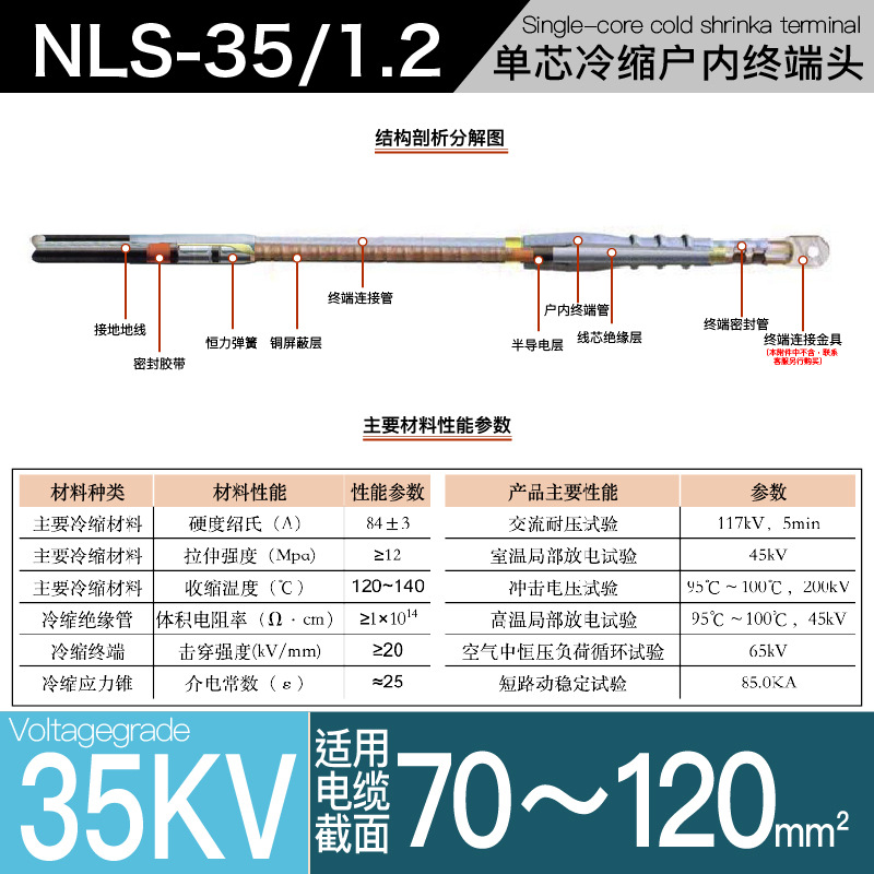 35kv冷缩电缆附件单芯户内终端头YLSN35/2#适用120-240平方冷缩