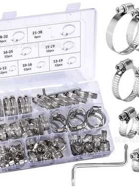 72PCS盒装 6-38mm 201不锈钢美式强力卡箍喉箍管夹套件