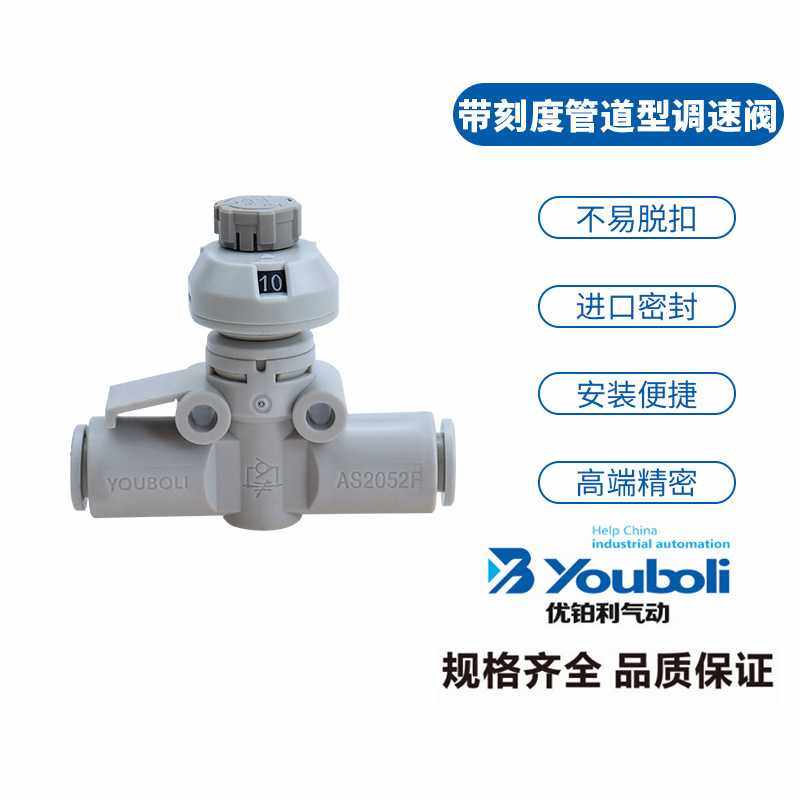 优铂利新款白色带刻度管道型调速阀 Y-AS1002FS-06 直通型节流阀