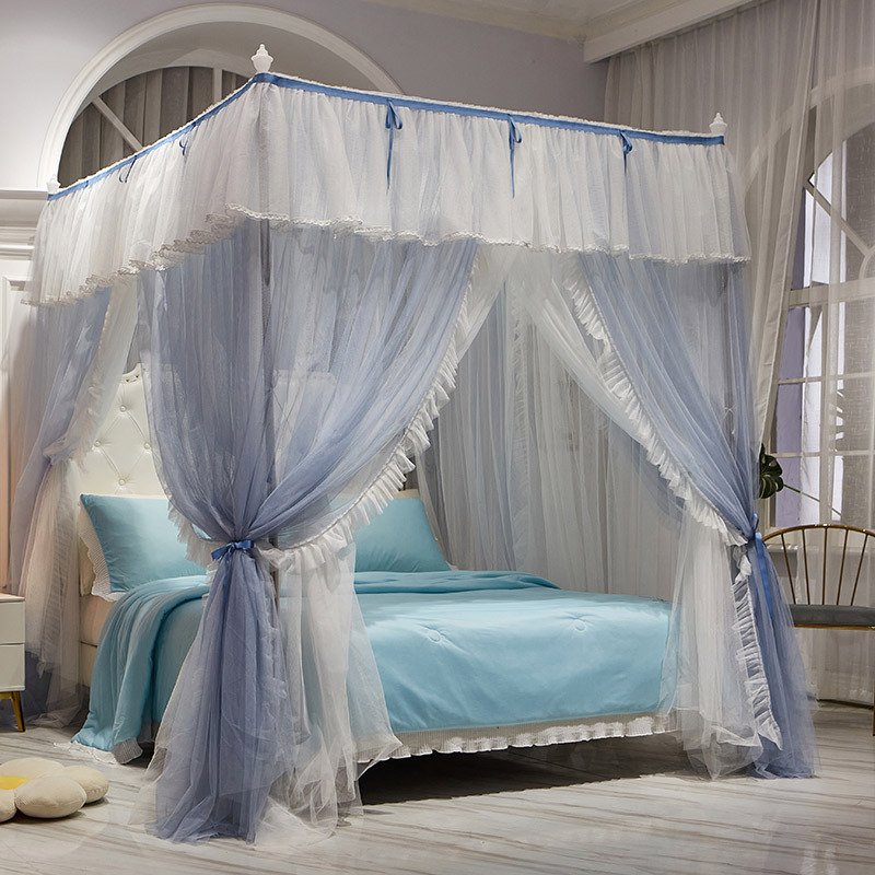 CB#双层纱宫廷蚊帐防尘落地式床幔床帘免安装支架加厚加密三开门