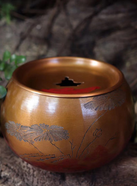 纯铜茶水缸储水罐废水废茶水盂大漆茶洗建水红色洗杯日式水洗