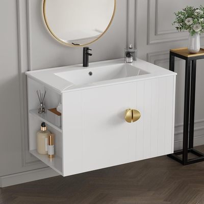 批发小户单盆浴室柜 卫生间悬挂带侧边柜陶瓷一体盆悬浮广东潮州