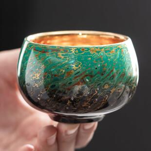 梦南州大漆茶杯高端漆器茶具手工主人杯青色鎏金螺钿杯子送礼非遗