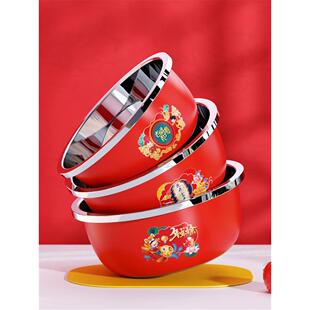 304不锈钢盆结婚高端喜盆一对洗脸盆新婚嫁妆红盆子娘家备婚红盆