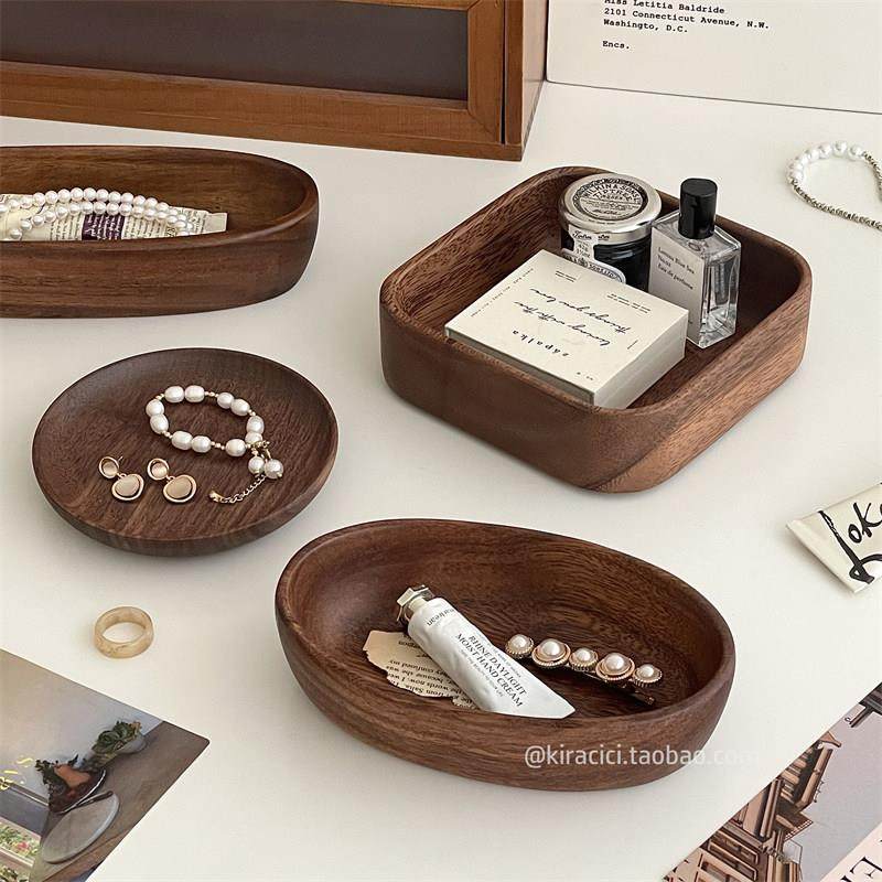 覆古胡桃木桌面收纳盒实木首饰展示收纳盘玄关钥匙杂物整理置物盘,收纳整理,桌面收纳盒,淘宝优惠券,粉丝福利购,淘宝优惠卷
