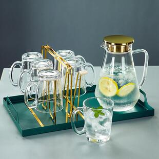 北欧玻璃杯带把柄耐热喝水杯子女夏季家用绿茶杯客厅待客水杯套装