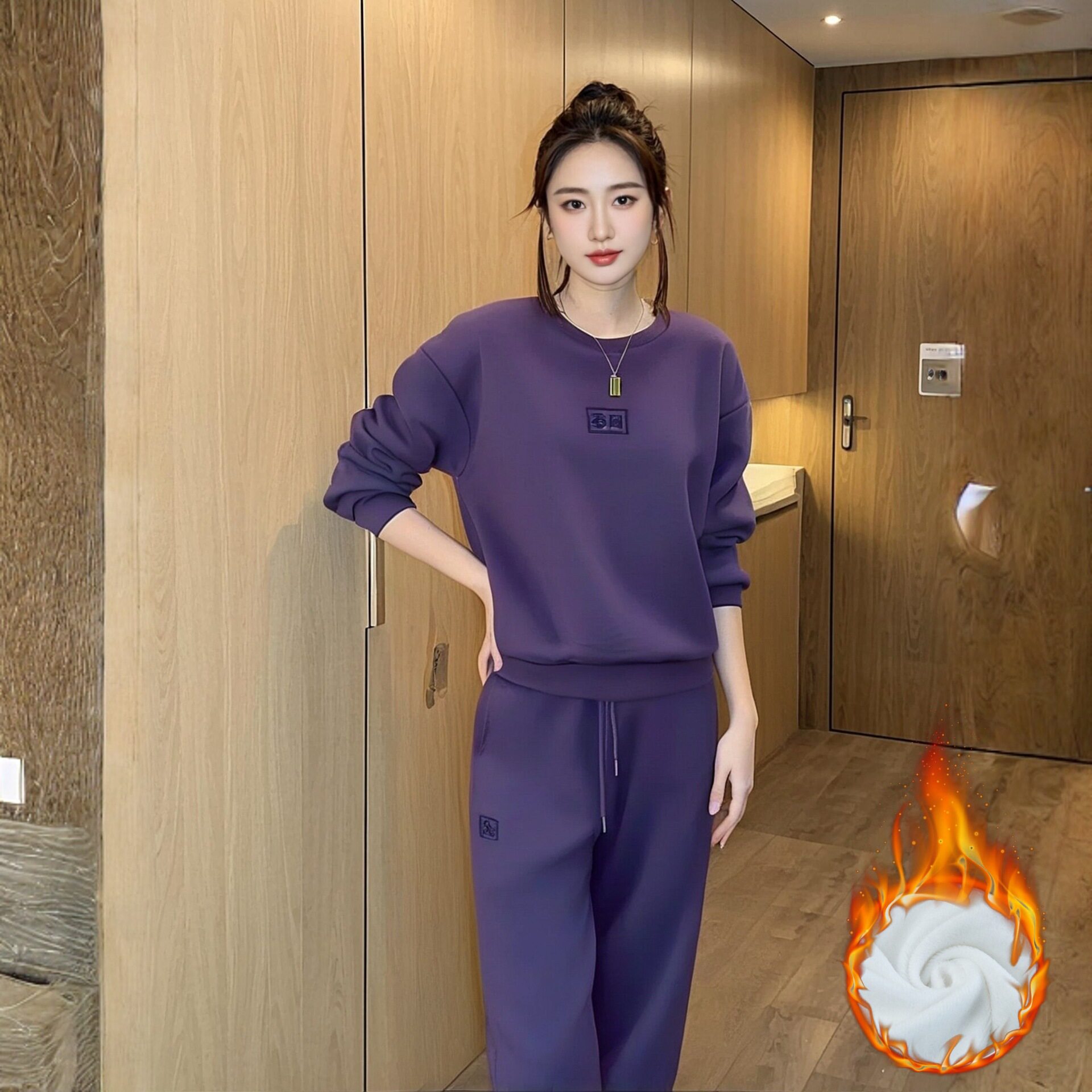 慵懒卫衣女款秋冬加绒休闲风显瘦宽松套装简约通勤时尚秋季