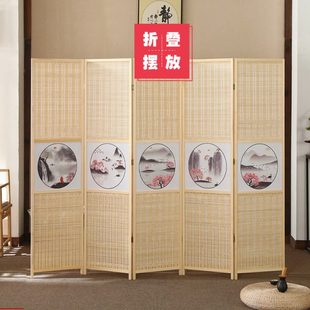 屏风移动折屏隔断花鸟简约客厅卧室田园实木竹子屏风玄关 高端日式
