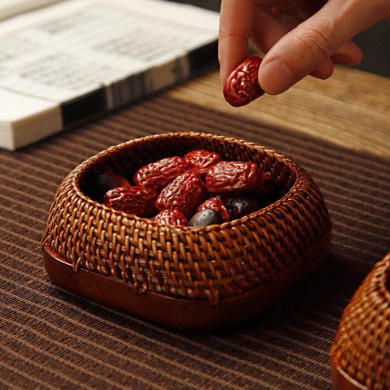 大漆藤编茶点盘日式胡桃木果盘编织果篮家用实木瓜子糖果盒点心碟,餐饮具,果盆/果盘/果篮,淘宝优惠券,粉丝福利购,淘宝优惠卷