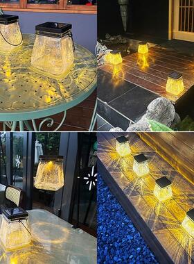 太阳能灯户外玻璃裂纹挂灯庭院小夜灯花园布置阳台装饰灯防水台灯