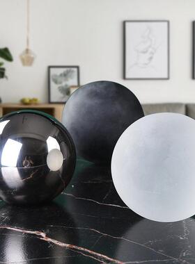 现代轻奢极简几何水晶球摆件 银色磨砂黑白色创意家居装饰品 客厅