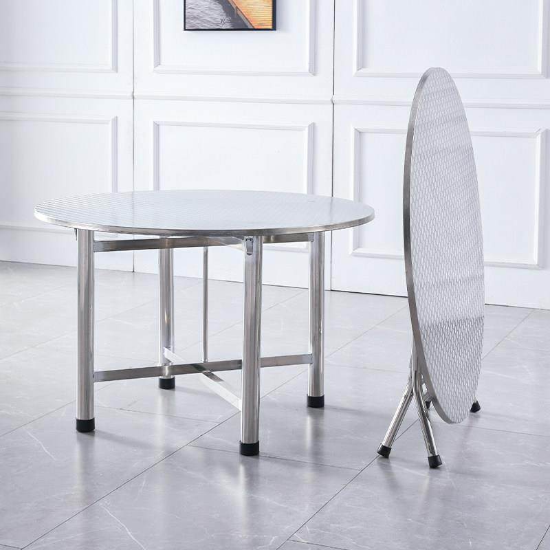 不锈钢折叠大圆桌子8人吃饭1.2米1.5大排挡餐桌圆形家用户外加厚