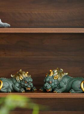 新中式招财貔貅一对石材动物摆件创意客厅茶几桌面开业乔迁送礼品