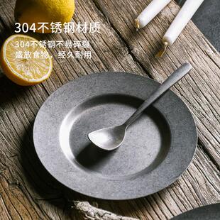 覆古304不锈钢盘子西餐牛排盘刀叉套组甜点盘碟家用户外可携式餐