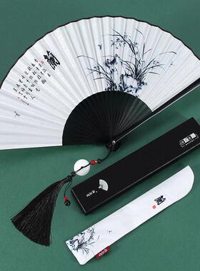 8寸古风高端折扇墨竹中国扇男女便携式紧凑型便携式折扇夏季