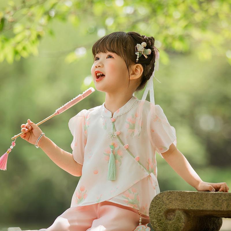汉服女童夏装宝宝中国风清凉中式裤子套装小女孩古装儿童改良唐装