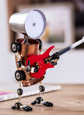 优选工业风机器人摆件桌面小夜灯金属蒸汽朋克纯手工吉他贝斯男生