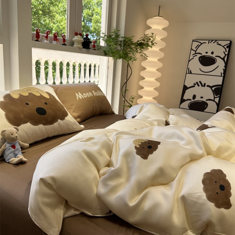 美拉德泰迪狗60s兰精天丝莱赛尔丝滑四件套1.5m1.8米凉感床单被套