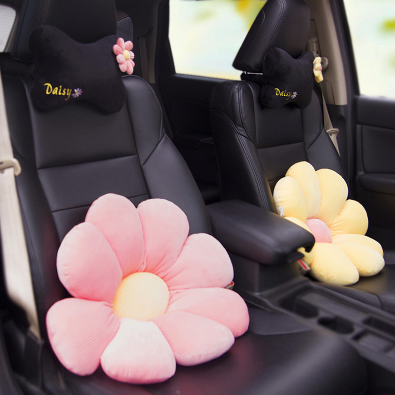 汽车头枕座椅靠背垫车用靠枕护颈枕可爱小雏菊车枕抱枕女四季通用