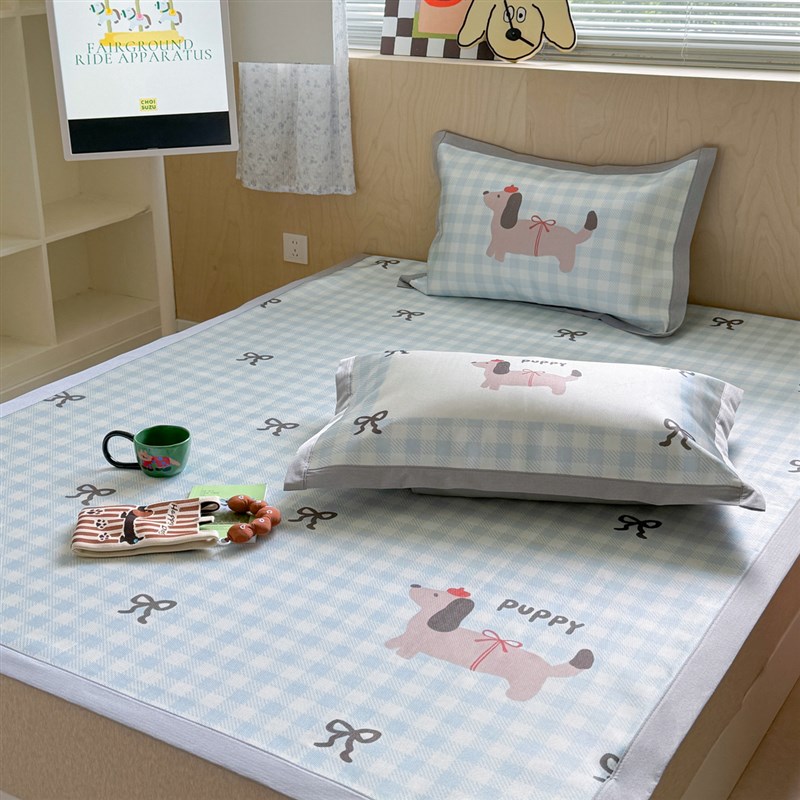 【富士商店】卡通数码凉感冰丝席小清新凉席二三件套学生宿舍席子