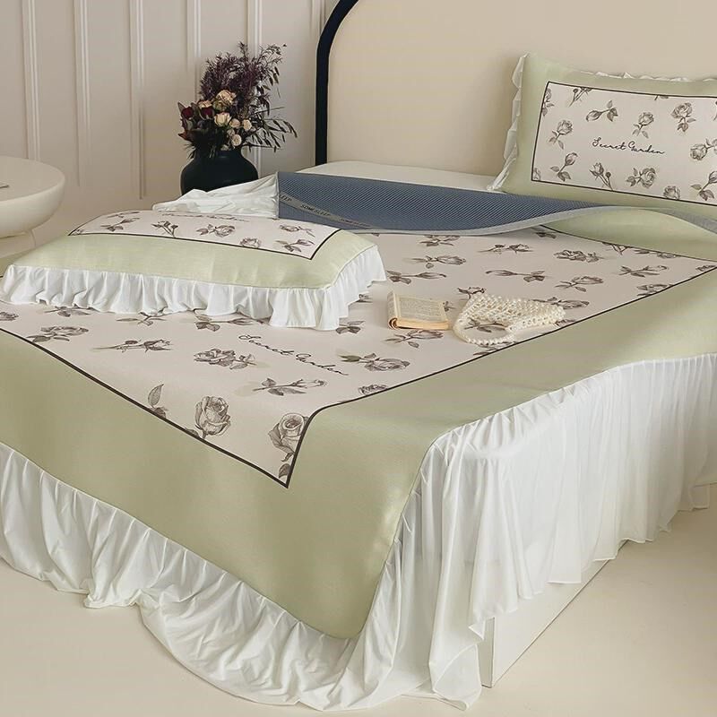 优选法式2024新款夏季冰丝凉席三件套床裙可机洗空调席子裸睡床上