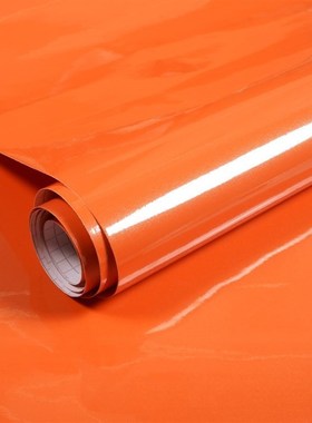 优选橙色亮面橱柜自粘壁纸家具翻新贴纸衣柜门厨房防油防水带胶墙