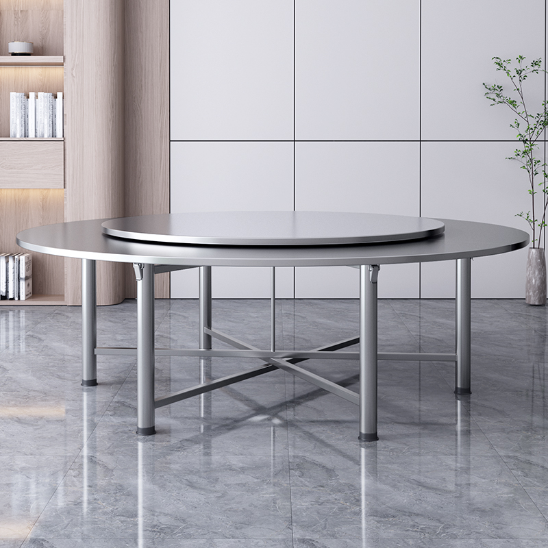 加厚不锈钢圆桌稳固耐用折叠桌面商用饭厅专用大排档家用圆形餐桌