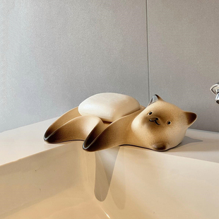 猫咪肥皂盒陶瓷香皂盒高级轻奢不积水沥水盒卫生间洗手台置物架