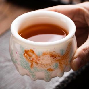 徐福坤大师手绘杯瓷白透亮杯身流釉羊脂玉瓷白瓷茶杯主人杯品茗杯
