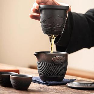 旅行家用茶具套装 紫陶复古快客杯一壶四杯紫砂便携式 户外随车喝茶