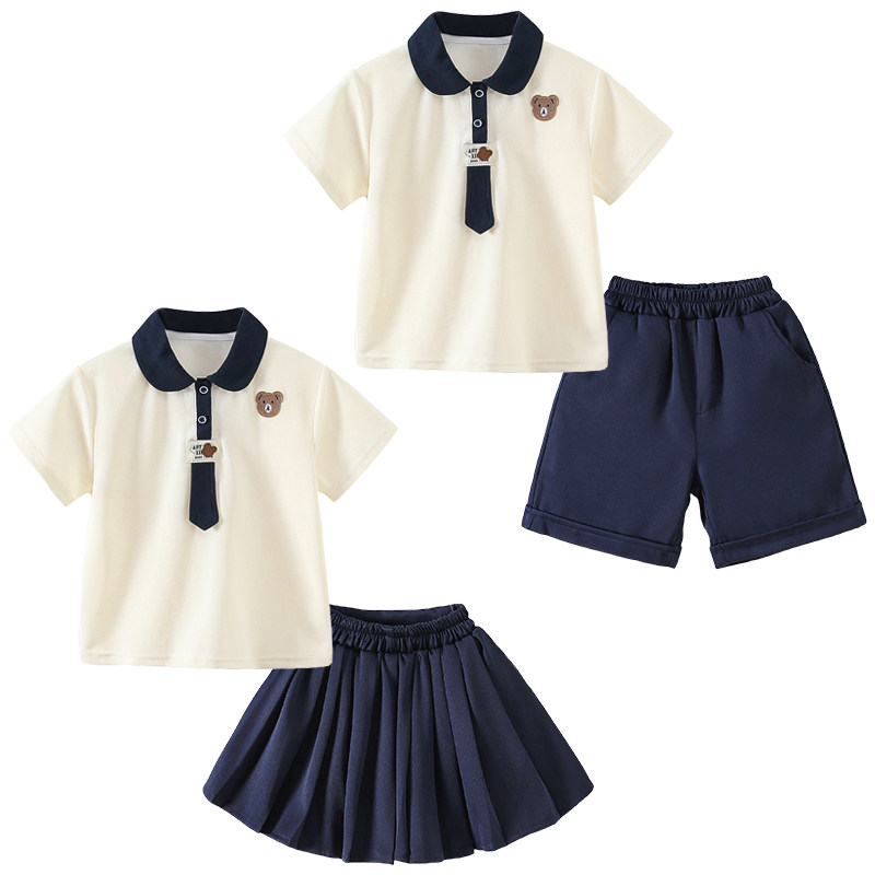 幼儿园园服夏季学院风小学生校服短袖T恤班服男女童儿童小熊套装