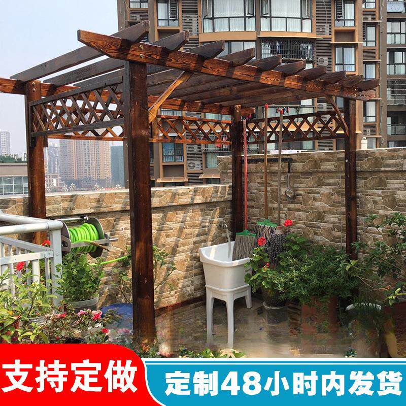 防腐木阳台葡萄架别墅庭院休闲碳化实木亭子户外花园简易桌椅凉亭