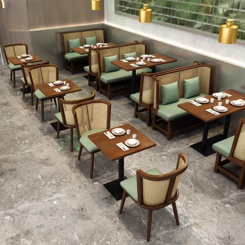 茶餐厅简约东南亚编藤沙发餐吧饭店商用靠墙卡座主题餐厅桌椅组合