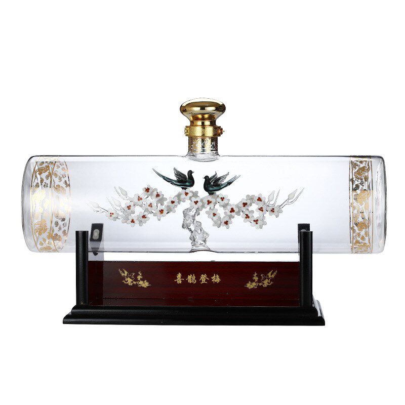喜鹊登梅工艺品玻璃泡酒瓶 高硼玻璃密封泡酒桶 人参酒瓶摆件
