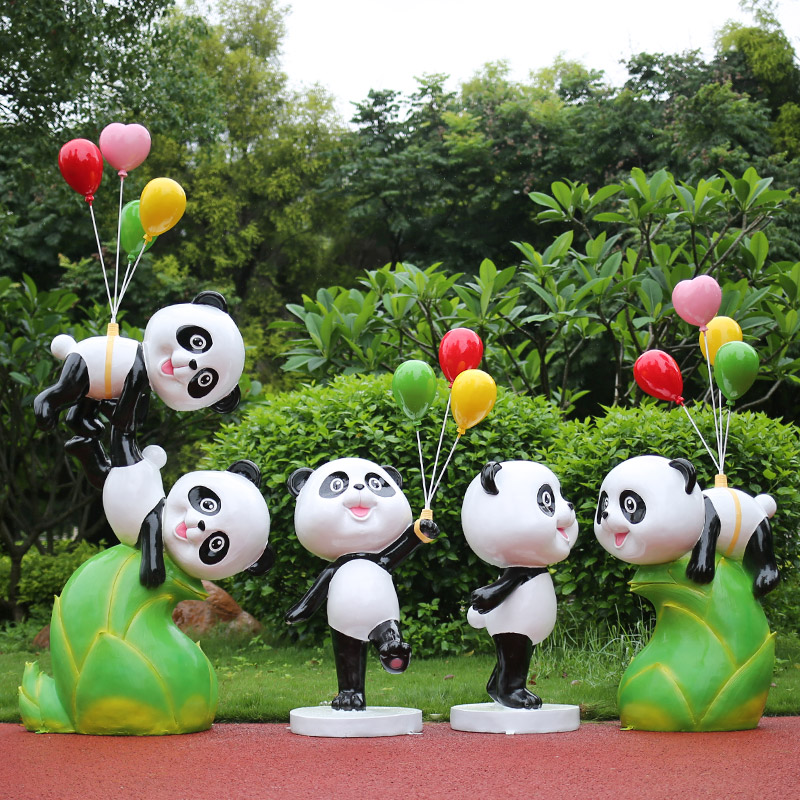 户外园林景观花园别墅玻璃钢卡通熊猫雕塑草坪景区装饰落地大摆件