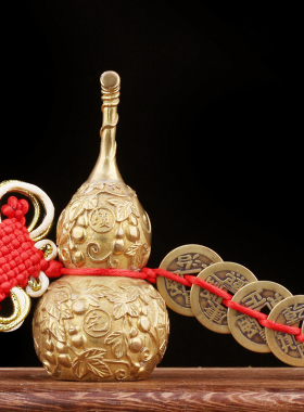 优选黄铜葫芦挂件化门对门葫芦摆件五帝钱葫芦化横梁客厅装饰家居