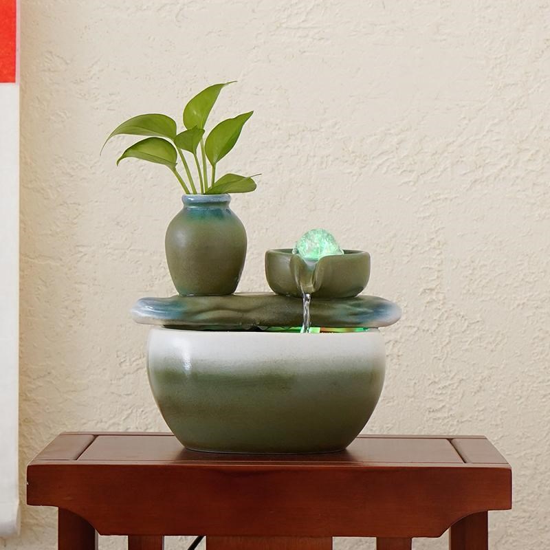 财源滚滚小型流水摆件循环水生财陶瓷桌面装饰客厅玄关古法鱼缸