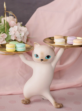 沙雕妖娆猫托盘摆件创意玄关钥匙收纳置物装饰品乔迁自愈系礼物品