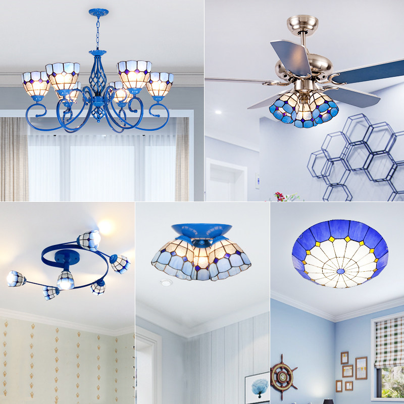 优选地中海风格吊灯客厅灯欧式田园创意个性卧室餐厅彩色灯罩装饰