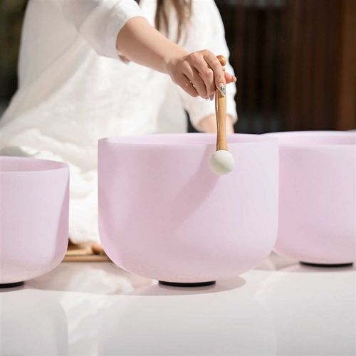 优选粉水晶色自然矿石A级准音颂钵瑜伽水晶音钵七音钵音碗音乐水