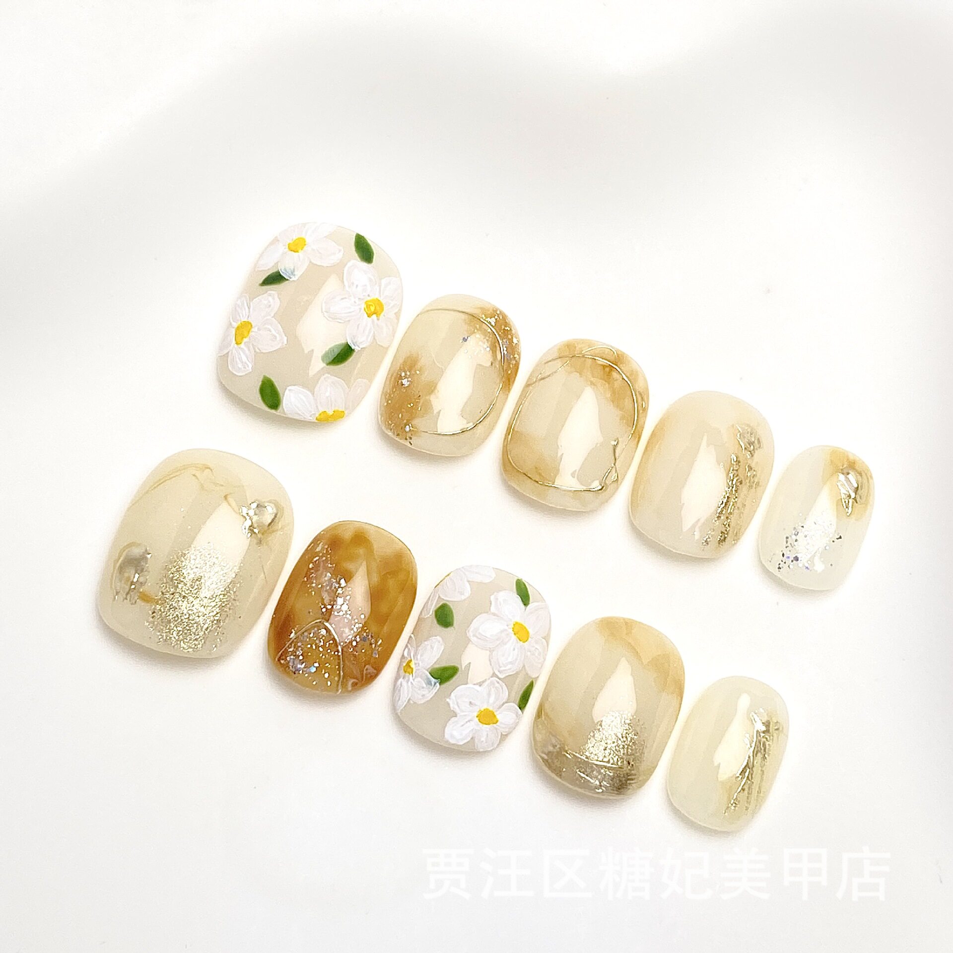 糖妃美甲 纯手工穿戴甲小花晕染魔镜粉小清新轻奢豆豆甲豆豆甲片