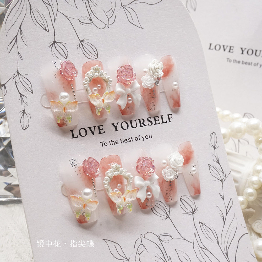 春日蔷薇穿戴甲长款芭蕾甲温柔新娘美甲贴片成品美甲甲片24片盒装