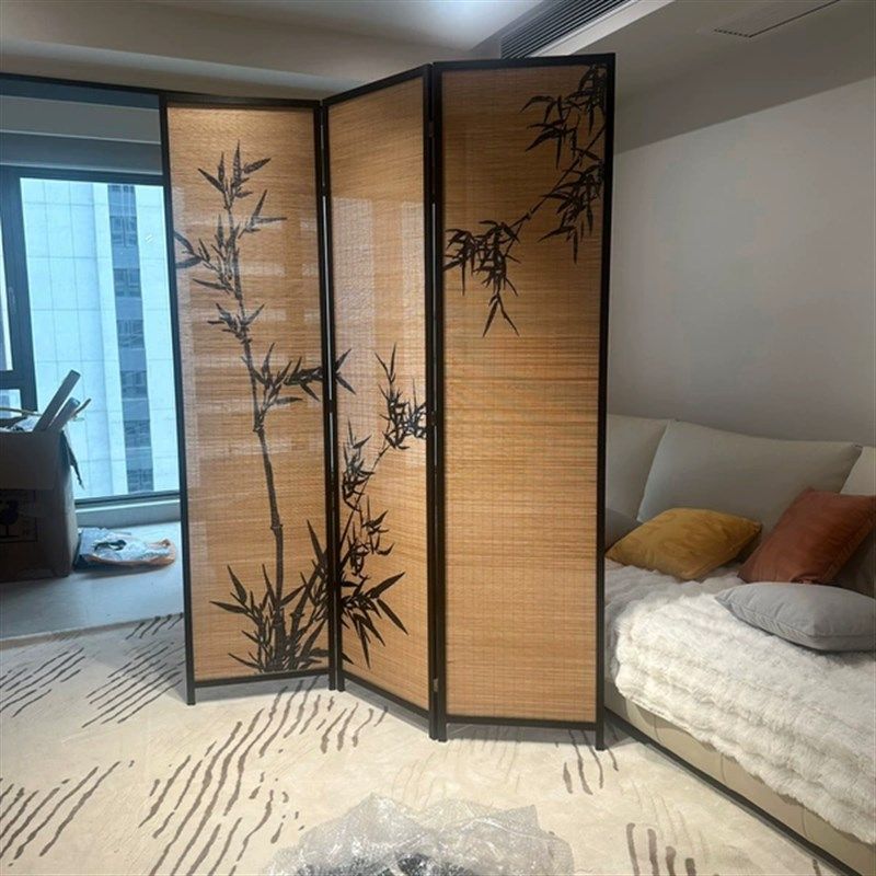 优选新中式隔断屏风茶楼国风竹影主题装饰墙背景茶室竹编围挡阳台,住宅家具,折屏,淘宝优惠券,粉丝福利购,淘宝优惠卷